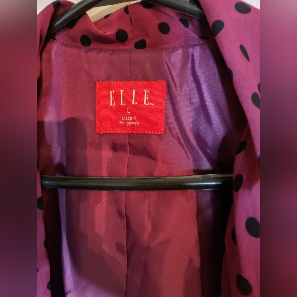 Elle Women's Dark Pink & Black Polka Dot Open Blazer Jacket - Picture 3 of 13